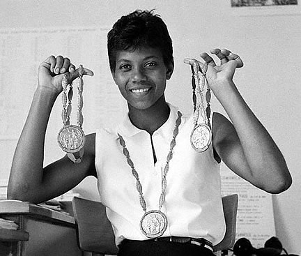 Wilma Rudolph with Olympic medals